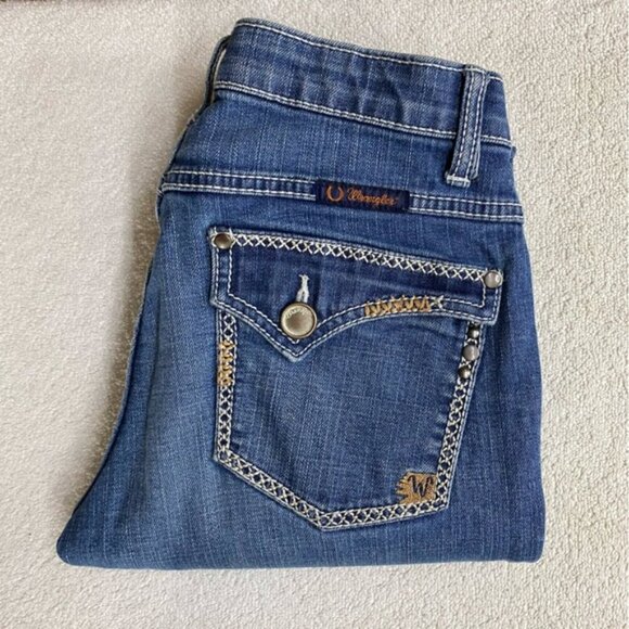 Wrangler Q Baby Med Wash Low Mid Rise Flap Pocket Straight Leg Jeans 28X36 - Picture 13 of 15